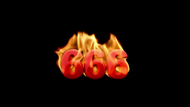 666. Bright fiery numbers on a transparent background. Seamless looping flame animation with built-in alpha channel.