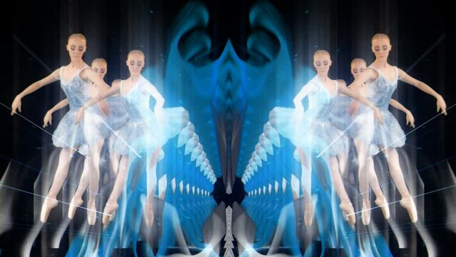 Ballerina ice queen dancing on blue fire background, fairy tale winter ballet seamless VJ loop