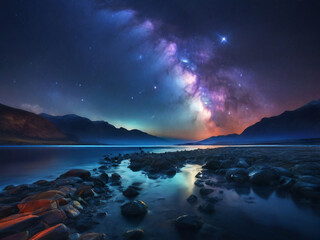 Fototapeta na wymiar Milky Way Reflecting in a lake.