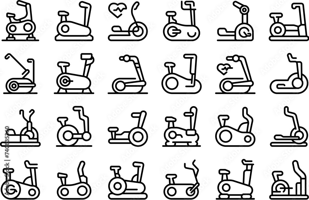 Wall mural Elliptical machine icons set outline vector. Cardio fitness gym. Sport home lifestyle - Wall murals