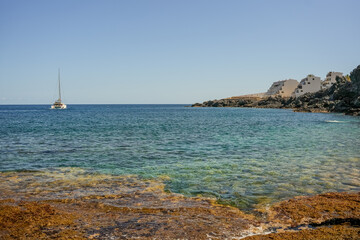 Beautiful rocks and turquoise sea on the coast of the Canary Islands, Tenerife Spain.	