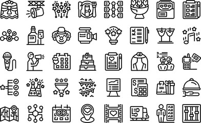 Event planning coordination icons set outline vector. Agency party. Service coordinator