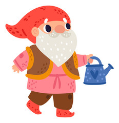Garden gnome with watering can. Fantasy cute character