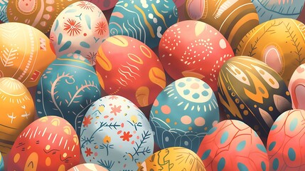 Obraz premium Easter holiday background wallpaper, bunny, colorful eggs pattern, colored egg, banner design, card poster