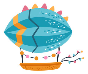 Colorful hot air balloon with garlands. Cute drawing © VectorBum