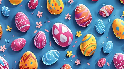 Easter holiday background wallpaper, bunny, colorful eggs pattern, colored egg, banner design, card poster