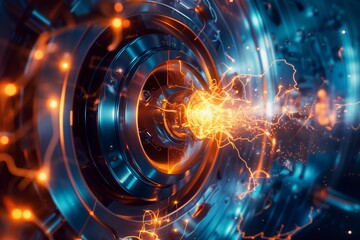 Obraz premium close up of a hypothetical fusion reactor containing a tiny sun