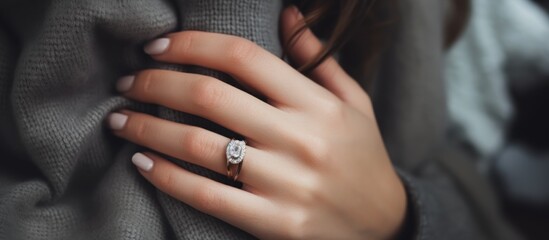 diamond ring on a beautiful woman's ring finger
