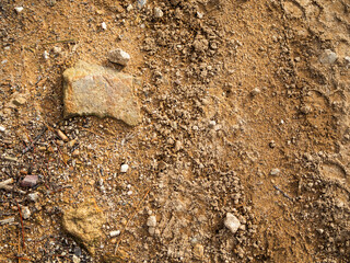 imagen detalle textura suelo de tierra seca con piedras pequeñas y una piedra grande 