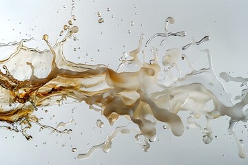 A white background showcases a dynamic water splash element. Concept Water Splash Photography, White Background, Dynamic Composition