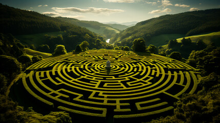 aerial view of a lawn maze