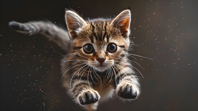 Playful Kitten Jumping and Looking Up