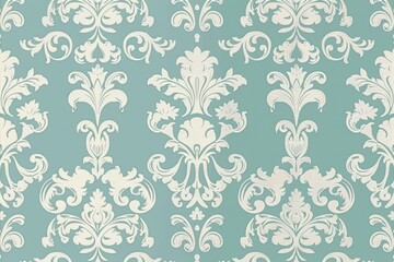 Fototapeta na wymiar Green wallpaper with damask pattern