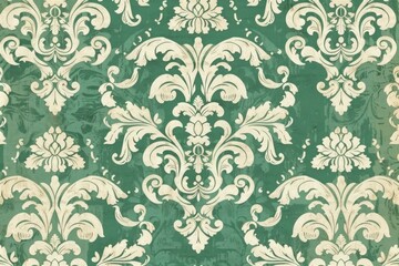 Green wallpaper with damask pattern - obrazy, fototapety, plakaty