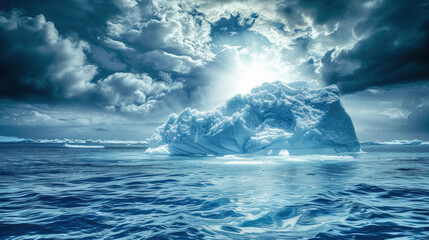 Fototapeta premium Iceberg in cold sea, dramatic lighting