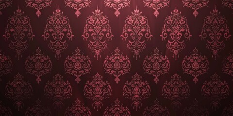 Maroon wallpaper with damask pattern - obrazy, fototapety, plakaty