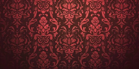 Maroon wallpaper with damask pattern - obrazy, fototapety, plakaty