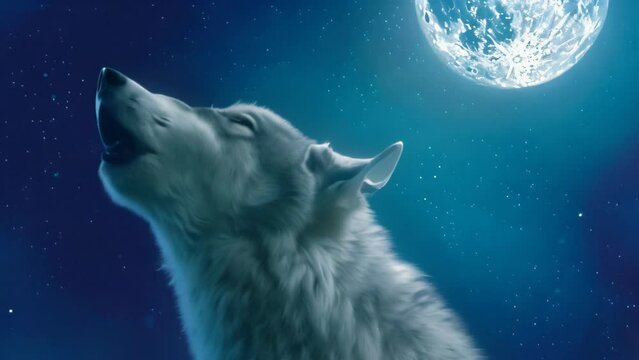 wolf howling at the moon. 4k video animation