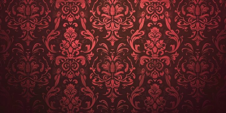 Maroon wallpaper with damask pattern