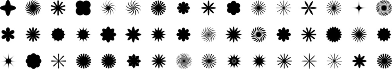 Shapes for swiss minimal style design. Trendy geometric postmodern primitive figures. Vector illustration contemporary stars or flowers.