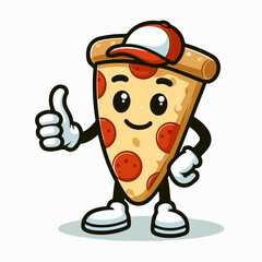 illustration of a cartoon mascot character delivering pizza giving a thumbs up