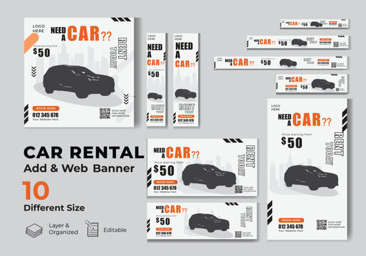 Rent a car Business web ads banner setPromotion Template. Web Banner template set in different sizes. Social media banner template for automobile rent a car .