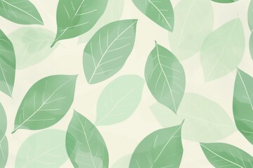 Soft shades of green leaves overlap on a seamless pastel background, creating a tranquil and refreshing pattern suitable for various designs