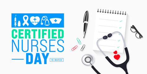 March is Certified Nurses Day background template. Holiday concept. use to background, banner, placard, card, and poster design template with text inscription and standard color. vector illustration. - obrazy, fototapety, plakaty