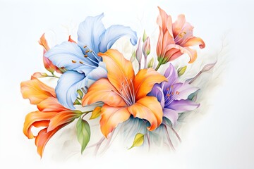 Obraz na płótnie Canvas Colorful Spring Flowers: A Simple Colored Pencil Drawing. Concept Colored Pencil Tutorial, Spring Flower Art, Botanical Illustration, Artistic Techniques