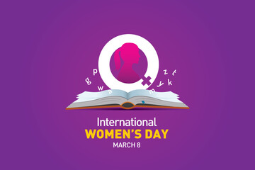 International women's day education concept poster. Woman sign illustration background.  - obrazy, fototapety, plakaty