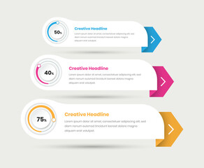 Fototapeta premium Business strategy presentation infographic card with representative circular graph and percent