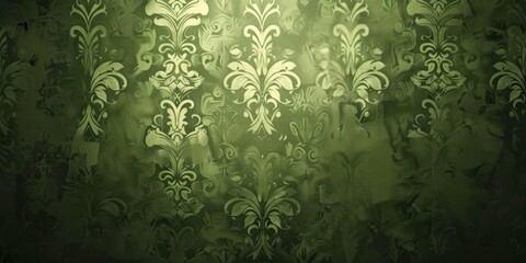 Olive wallpaper with damask pattern - obrazy, fototapety, plakaty
