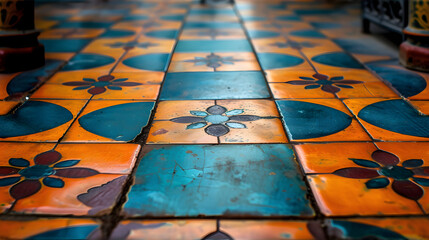 Close Up of Tiled Floor With Flowers