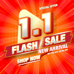 1.1 Special Sale banner template. 1.1 3D Flash sale banner template design for web or social media. Eps10 vector illustration.