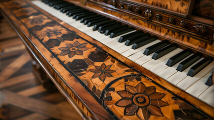 Fototapeta na wymiar Close Up of Piano With Decorative Design
