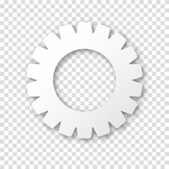 Gear icon, flat design. Machine sprocket gear icon. Realistic vector cogwheel sign symbol on a transparent background. - obrazy, fototapety, plakaty