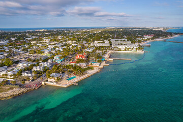 Naklejka na ściany i meble Beautiful aerial view of Key West, its magnificent beach and town in Florida USA