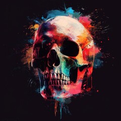 Skull Scream: Dark Artistic Halloween Background with Colorful Grunge Splashes