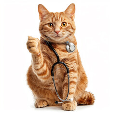 Red cat with stethoscope around the neck - 740853101