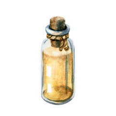 Watercolor hand drawn illustration of a glass bottle for spa treatment isolated on a white background.