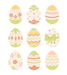 Easter eggs collection. Painted eggs. Happy Easter. Vector illustration in flat style