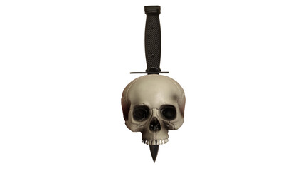 human skull and military bayonet  on transparent 
 background