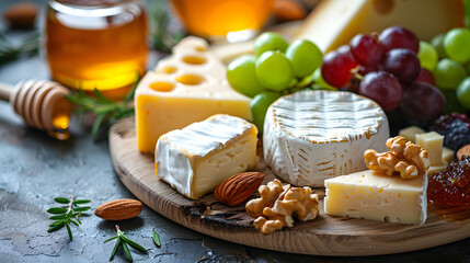 Gourmet Cheese Platter with Fruit and Honey