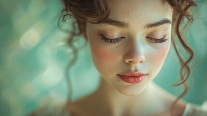 Close-up of the beautiful face of a young ballerina.