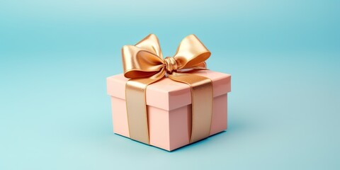 A pink gift box with a gold ribbon on a blue background