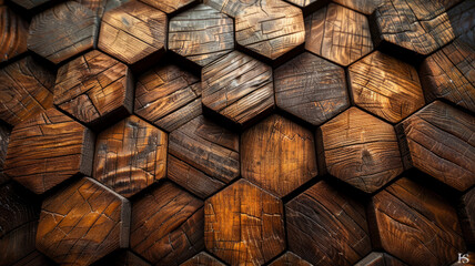 Hexagonal honeycomb made of wood.