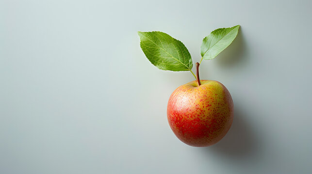 Fresh Apple with Leaves on a Plain Background