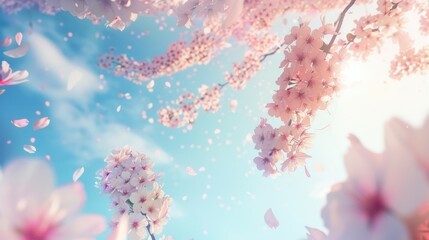 Obraz na płótnie Canvas Sunlit Cherry Blossoms with Room for Textual Integration