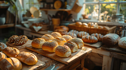 Artisan Breads on Display in a Bakery