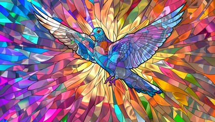 a stained glass image of a dove with colorful slivers Generative AI - obrazy, fototapety, plakaty